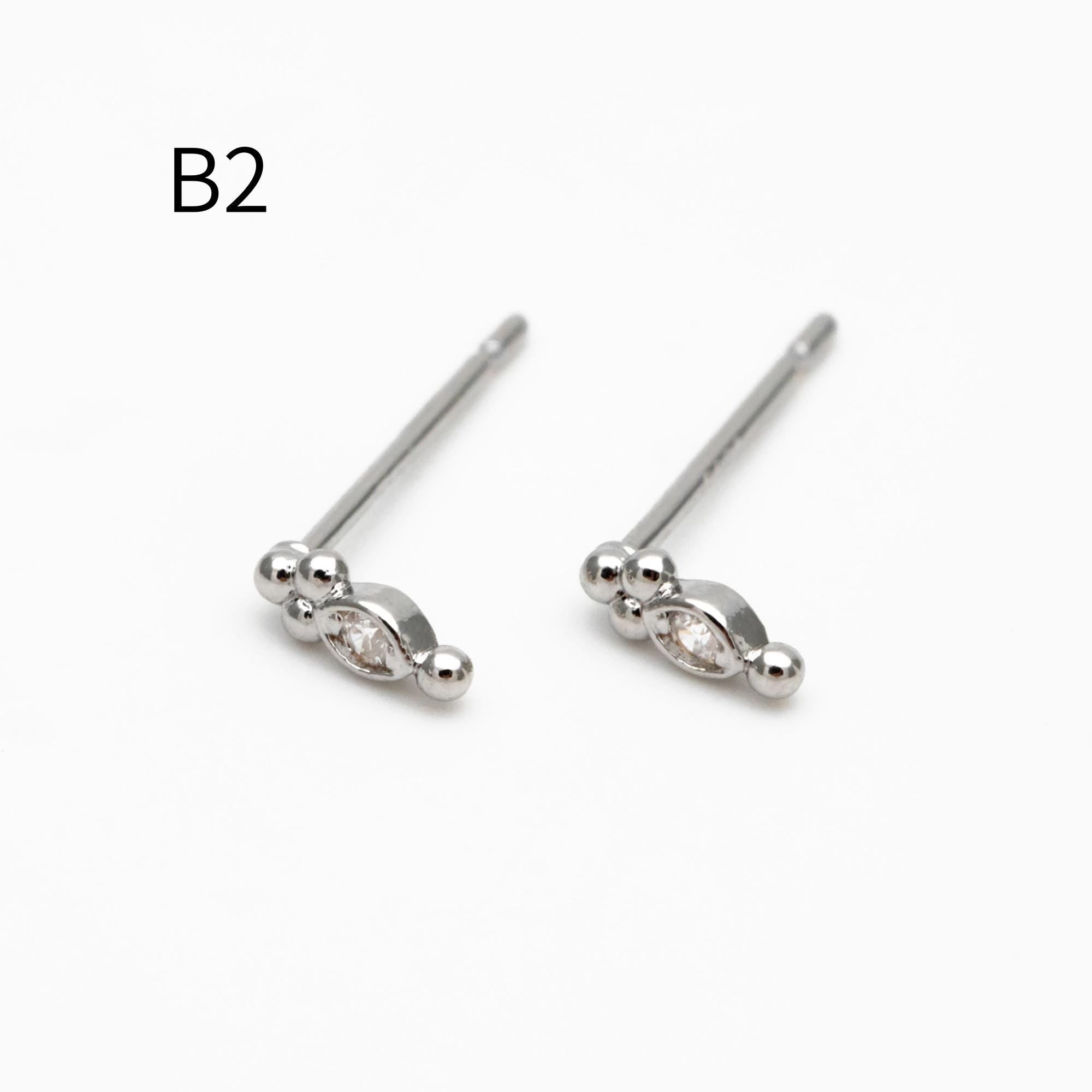 10pcs CZ Pave Gold/ Silver Tone Tiny Earrings, Gold/ Rhodium Plated Brass, Dainty Minimalist Stud Earrings (GB-4021)